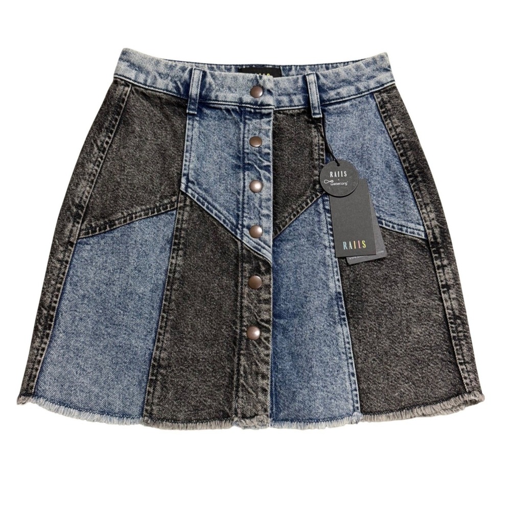 Rails The Oakwood Acid Patchwork Denim Skirt Women 24 Blue Black Mini NWT